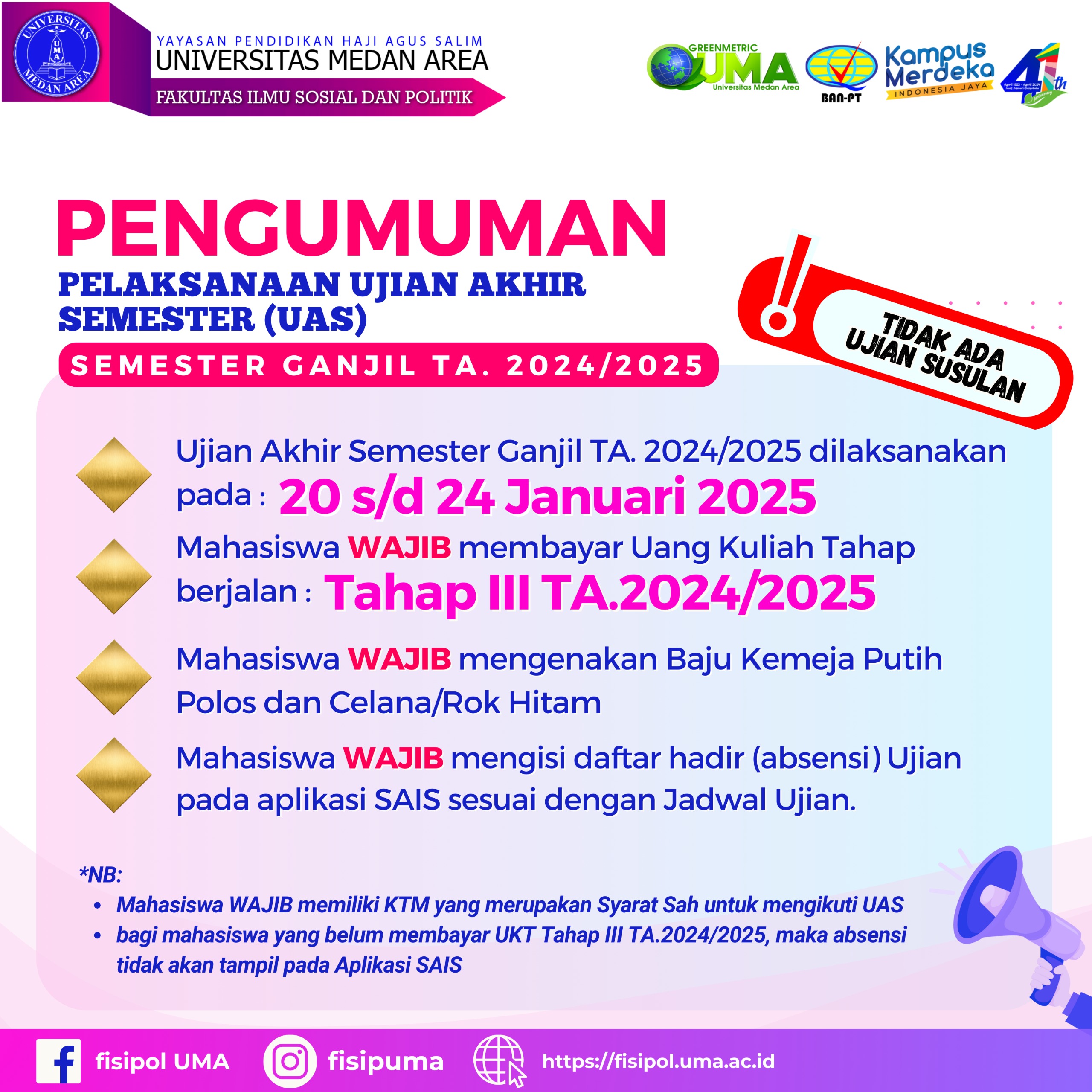 Pengumuman Ujian Semester Akhir TA 2024/2025 Ganjil